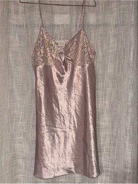 Satin Lace-Trim Slip Chemise in Blush Pink